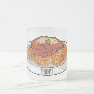 Spaghetti tecknad illustration frostad glasmugg