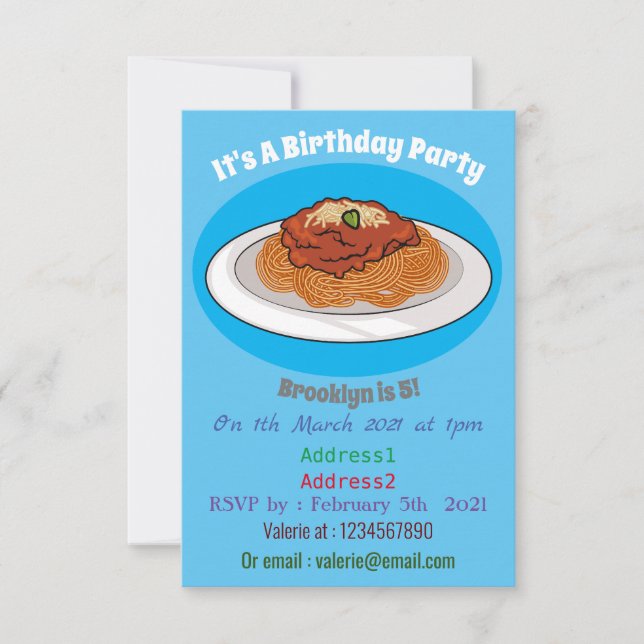 Spaghetti tecknad illustration inbjudningar (Framsida)