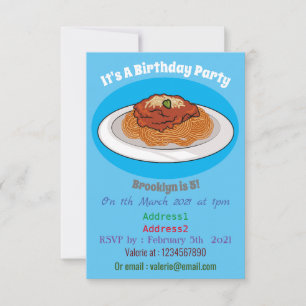 Spaghetti tecknad illustration inbjudningar