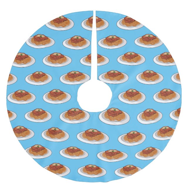 Spaghetti tecknad illustration julgransmatta borstad polyester (Framsidan)