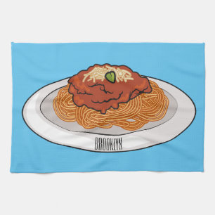 Spaghetti tecknad illustration kökshandduk