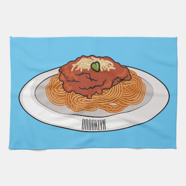Spaghetti tecknad illustration kökshandduk (Horisontell)