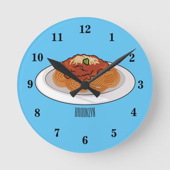 Spaghetti tecknad illustration rund klocka (Framsida)
