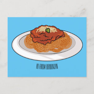 Spaghetti tecknad illustration vykort