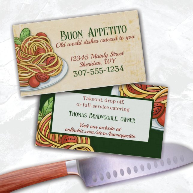 Spaghetti tomato italiensk matkock catering visitkort (Skapare uppladdad)