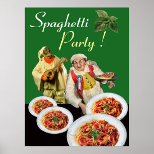 SPAGHETTIFESTA Italiensk kock och Pulcinella grön Poster