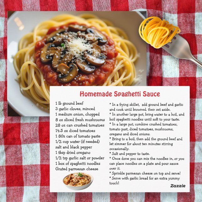 Spaghettisåsrecept Vykort (Skapare uppladdad)