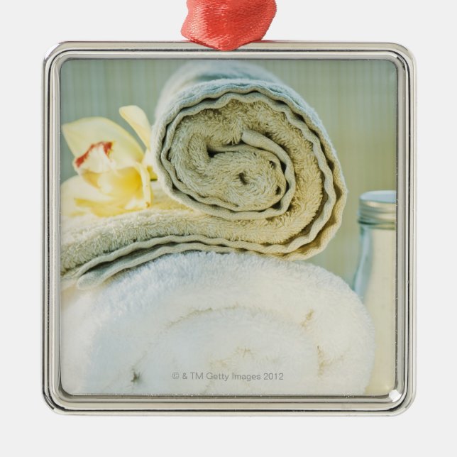 Spahanddukar och tropisk blomma julgransprydnad metall (Framsidan)