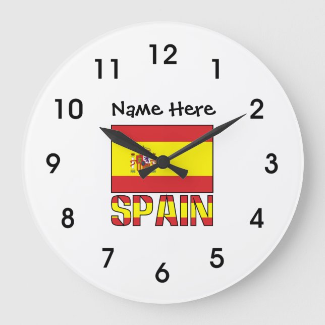 Spain and Spanish Flag with Your Name Stor Klocka (Framsida)