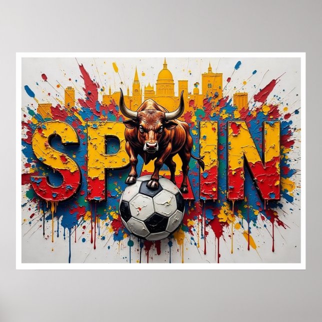Spain Football Citiscape Oil Painting Style Art Poster (Framsidan)