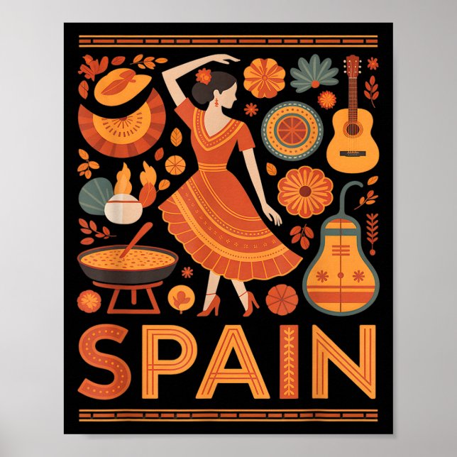 Spain funny spanish culture flamenco guitar paella poster (Framsidan)
