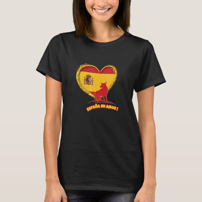 Spain mi amor with heart flag and bull t shirt (Framsida)