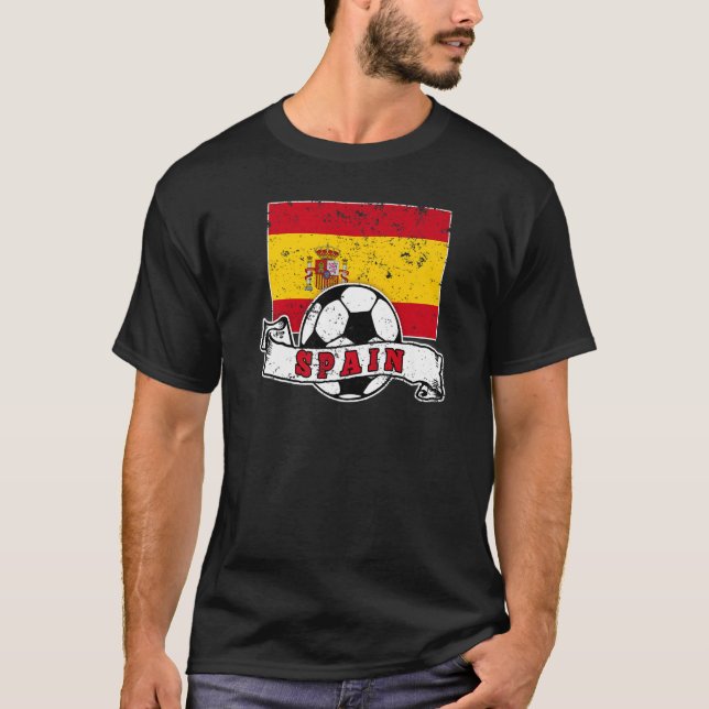 Spain SOCCER BALL AND FLAG DISTRESSED T Shirt (Framsida)