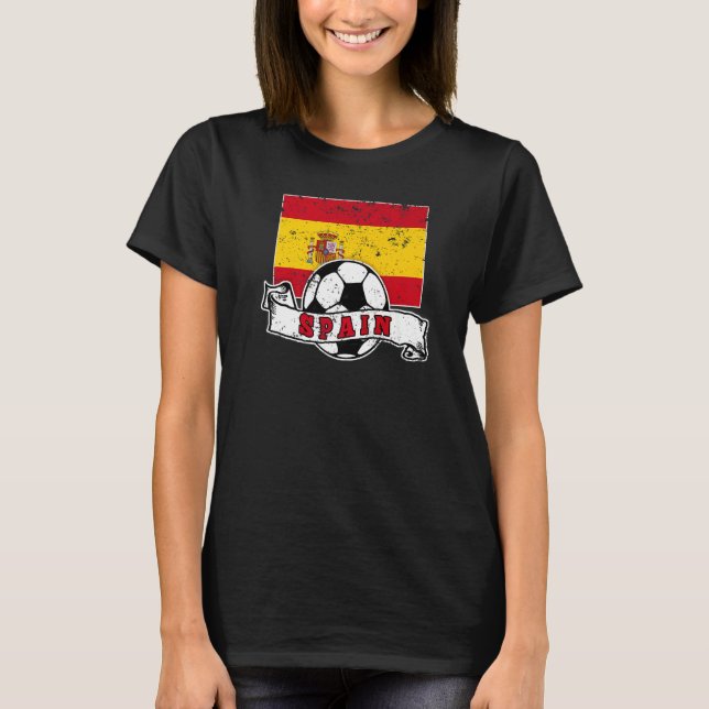 Spain SOCCER BALL AND FLAG DISTRESSED T Shirt (Framsida)