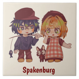 Spakenburg chibi, jongen en meisje. kakelplatta