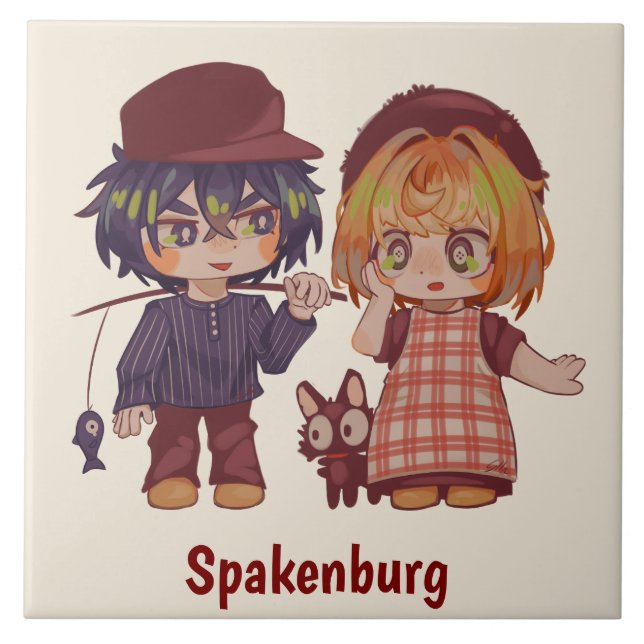 Spakenburg chibi, jongen en meisje. kakelplatta (Framsidan)