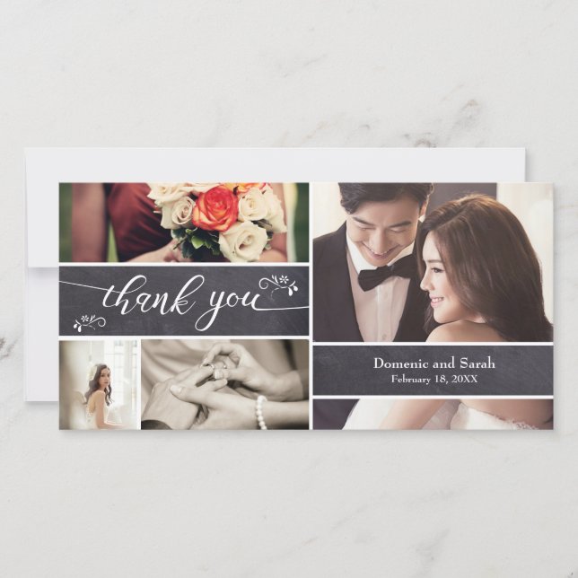 Spalkad, Photo Collage Rustic Bröllop Tack Kort (Framsida)