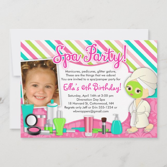 Span/Pamper/glamourpartyinbjudningar med fotoet Inbjudningar (Framsida)