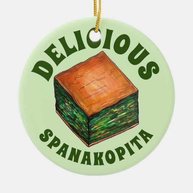 Spanakopita Grekiska Food Spinach Feta Phyllo Paj Julgransprydnad Keramik (Framsidan)