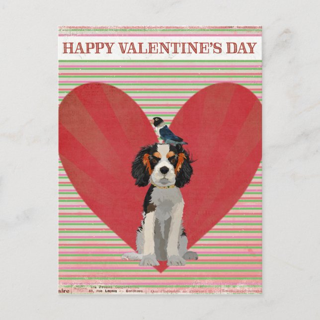 SPANIEL- & FÅGELVALENTIN vykort (Framsida)