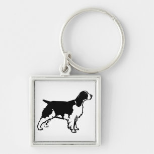 Spaniel för engelsk Springer Keychain Fyrkantig Silverfärgad Nyckelring