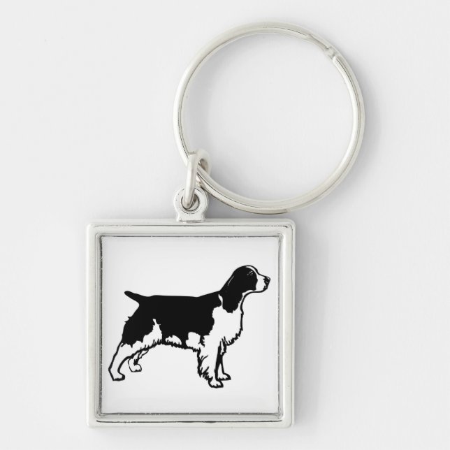Spaniel för engelsk Springer Keychain Fyrkantig Silverfärgad Nyckelring (Framsidan)