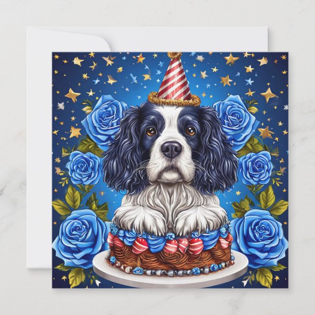 Spaniel Hund Firar Födelsedag Med Festlig Hatt Julkort (Framsida)
