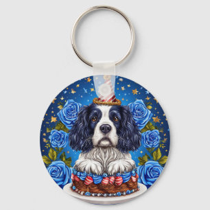 Spaniel Hund Firar Födelsedag Med Festlig Hatt Nyckelring