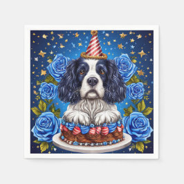 Spaniel Hund Firar Födelsedag Med Festlig Hatt Pappersservett