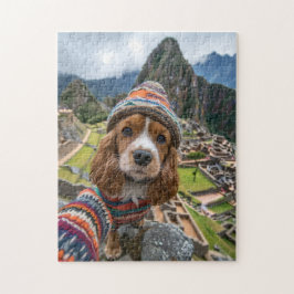 Spaniel i tröja Machu Picchu Pussel