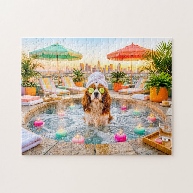 Spaniel i wellnesspool pussel (Horisontell)