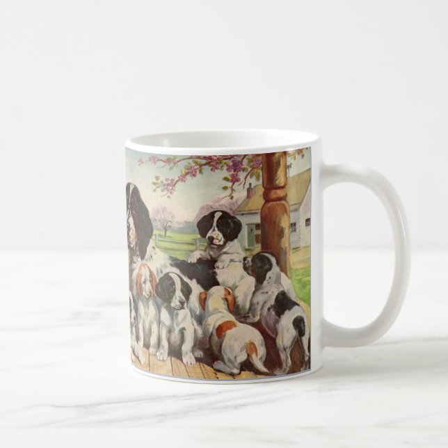 Spaniel mamma och valpar kaffemugg (Höger)
