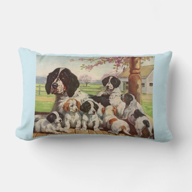 Spaniel mamma och valpar lumbarkudde (Framsida)