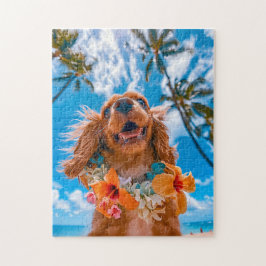 Spaniel Selfie på Tropisk Strand Pussel