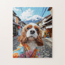Spaniel Selfie Vid Mount Fuji Pussel