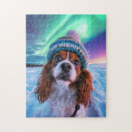 Spaniel Under Northern Lights Norway Pussel