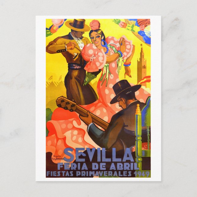 Spanien 1949 Sevilla April Fair Poster Vykort (Framsida)