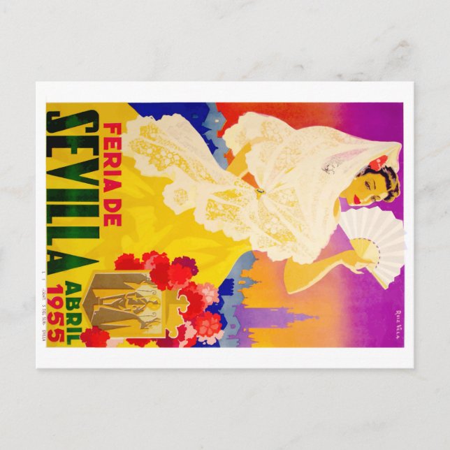 Spanien 1955 Sevilla April Fair Poster Vykort (Framsida)
