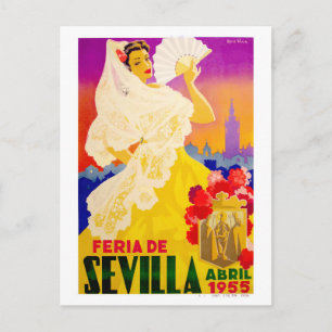 Spanien 1955 Sevilla Aprilmässa Affisch Vykort