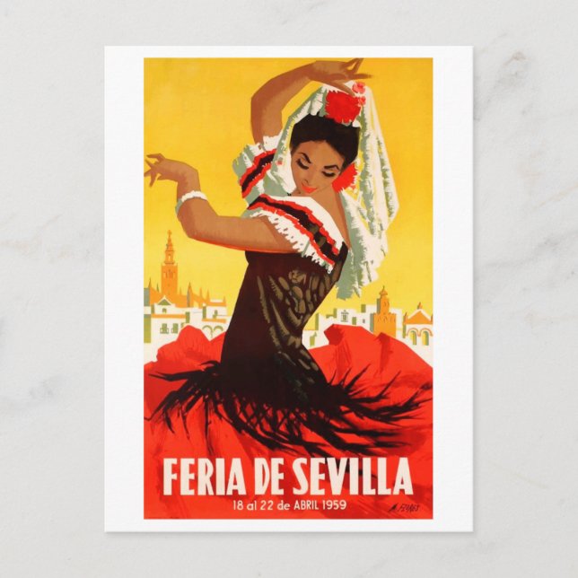 Spanien 1959 Sevilla April Fair Poster Vykort (Framsida)