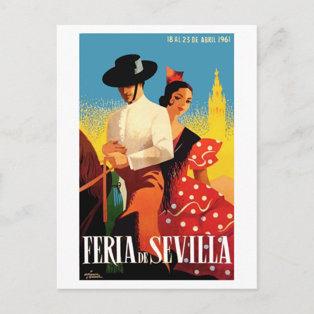 Spanien 1961 Sevilla April Fair Poster Vykort (Framsida)