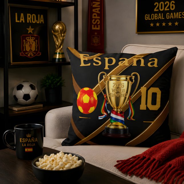 Spanien 2026 Global Games: Guldrem| Premium 10 Kudde (Luxury España throw pillow brings championship style and football spirit to every match day gatherin)