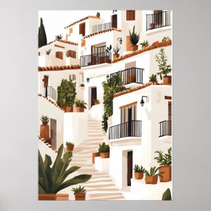 Spanien Andalusien Vita hus Kust Väggkonst