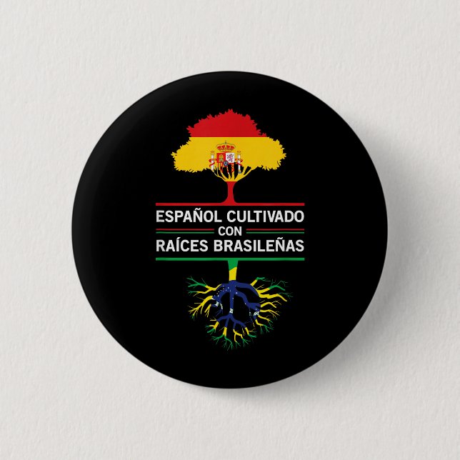 Spanien Brasilien Flaggor Kultur Gåva Expat Fans Knapp (Framsida)