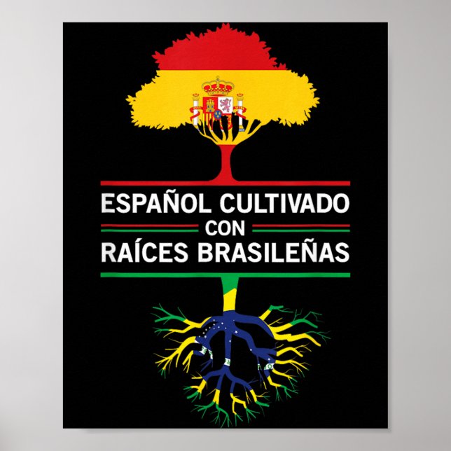 Spanien Brasilien Flaggor Kulturpresent Expatfans Poster (Framsidan)