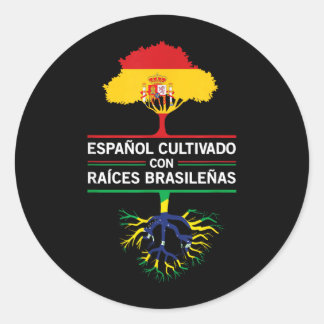 Spanien Brasilien Flaggor Kulturpresent Expatfans Runt Klistermärke