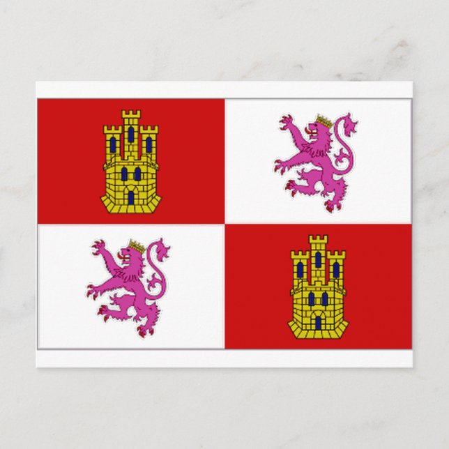 Spanien Castilla Leon Flagga Vykort (Framsida)