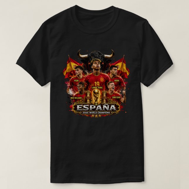 Spanien Champions Fotboll T-Shirt | Lamine Yamal,  (Design framsida)