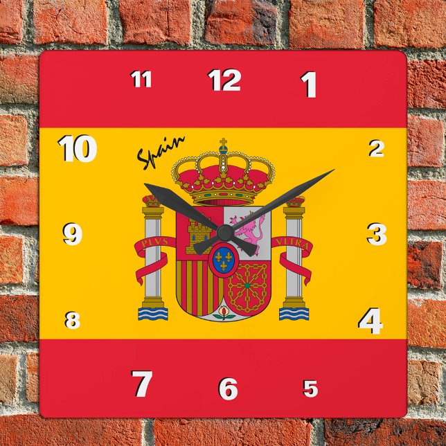 Spanien Clock, patriotiskt hem, spanska Flagga Fyrkantig Klocka (Skapare uppladdad)