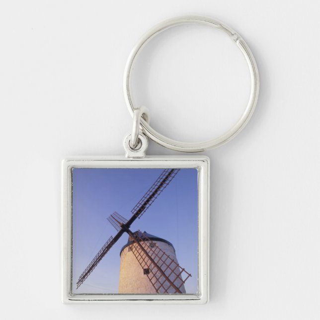 Spanien, Consuegra, Castile-La Mancha Vindkraftver Fyrkantig Silverfärgad Nyckelring (Framsidan)